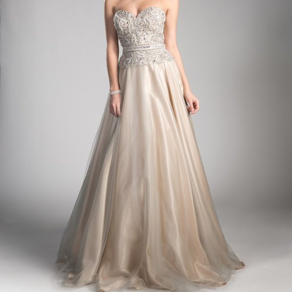 Light Silver Evening Prom Wedding Formal Beaded Lace Bodice Tulle Gown CD0004 - Picture 8 of 8